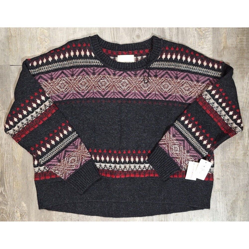 Lucky Brand Women XXL Geometric Knit Sweater Pullover Wool Alpaca Crew Neck NWT